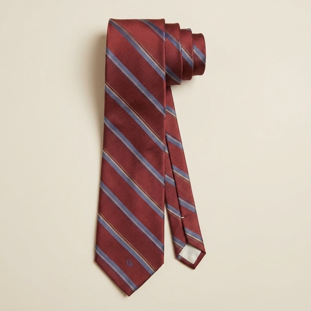 Vintage CHRISTIAN DIOR Men Tie OS Red Striped Classic Professional